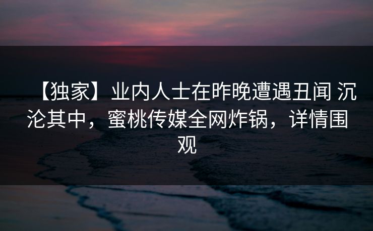 【独家】业内人士在昨晚遭遇丑闻 沉沦其中，蜜桃传媒全网炸锅，详情围观